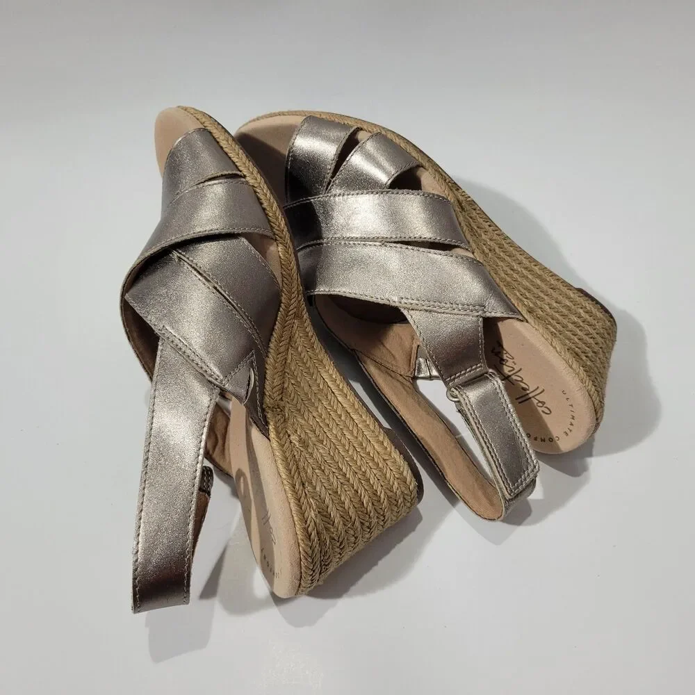 Clarks Collection Gold Espadrilles Slingback Wedge Sandals Sz 8M